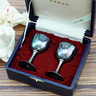 全新未使用早期日本京都寺纯银高脚杯鎏金酒杯自然氧化色年代久远