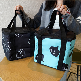 日系新款 惊讶猫保温手提饭盒袋可爱卡通饭盒包大容量户外野餐包
