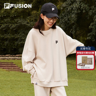 FILA 休闲男女上衣 宽松圆领时尚 FUSION斐乐潮牌情侣加绒卫衣秋季