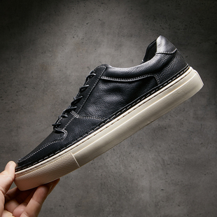 真皮复古时尚 潮流休闲板鞋 新款 系带轻便皮鞋 男鞋 欧洲站2025春夏季