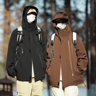 同舟保罗外套男户外冲锋衣美式 复古机能运动防水潮牌宽松连帽上衣