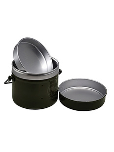 户外军迷战术圆桶饭盒铝制便携隔层多功能便当盒日式 军迷单兵餐盒