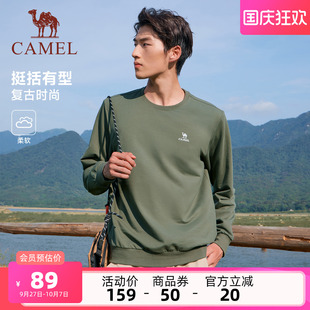 时尚 骆驼圆领长袖 春秋季 宽松薄款 t恤套头卫衣男士 休闲运动上衣女