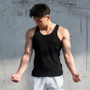 粗罗纹贴身吸汗健身背心男款 Vest 弹力修身 运动跑步无袖 Up夏季 潮