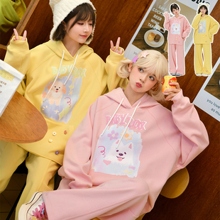 闺蜜装 多巴胺甜妹穿搭大码 卫衣套装 两件套套头阔腿裤 森女部落原创