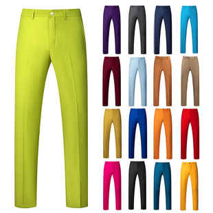 男士 子男韩版 商务休闲西装 裤 修身 潮流橙色小直筒长裤 2025新款 西裤