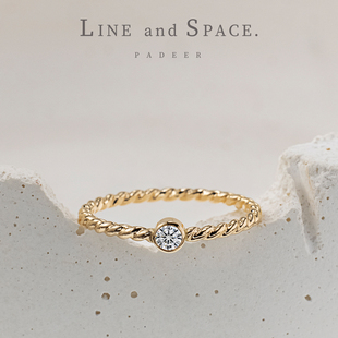 14K包金麻花系列3MM莫桑石戒指女食指 欧美叠戴简约尾戒小指关节