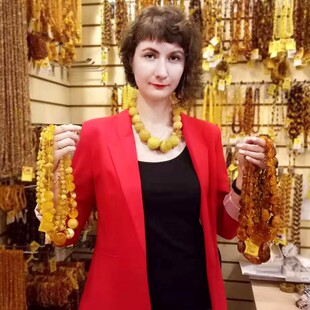 女王家俄罗斯琥珀蜜蜡天然鸡油黄水滴吊坠手串项链毛衣链女