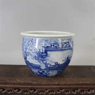 清乾隆京兆眉妩青花人物故事罗汉缸古董古玩仿古瓷器摆件老货收藏