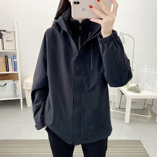 2025新款 男户外冲锋衣女三合一两件套可拆卸内胆登山服旅游外套黑
