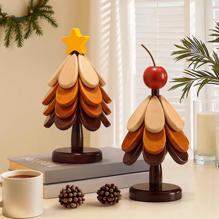 高级感圣诞树隔热垫餐桌摆件创意一棵树实木防烫锅垫折叠杯垫碗垫