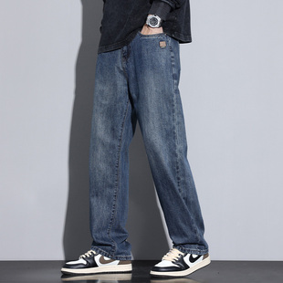 美式 Kuvine秋冬款 男款 高街复古直筒休闲男生长裤 宽松阔腿牛仔裤 子