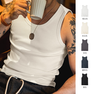 马登工装 内搭螺纹坎肩打底男 白色棉健身背心老头跨栏重磅无袖 美式