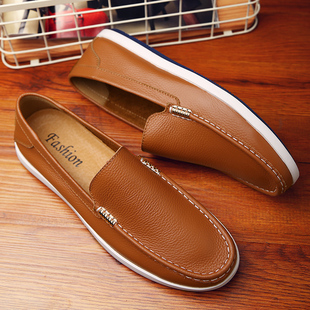 休闲皮鞋 男 男鞋 春夏季 真皮男士 软面百搭透气懒人驾车鞋 新款 豆豆鞋