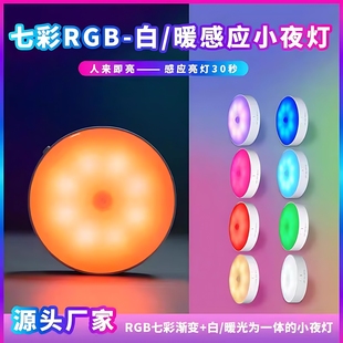 全新升级七彩智能人体感应LED灯USB充电磁吸氛围小夜灯起夜感应灯