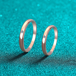 D色2.5分莫桑石戒指女情侣对戒925纯银镀k金指环订婚结婚女友礼物