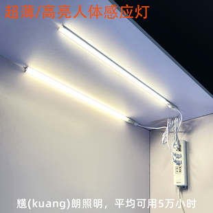 220V无需变压器人体感应LED灯超薄插电衣鞋 柜自粘平面直角长条灯