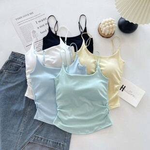 带胸垫内搭外穿美背夏小褶皱黄色打底无袖 吊带背心女2025新款 上衣
