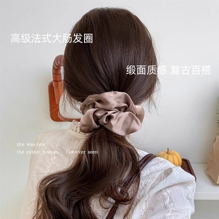 法式 缎面猪大肠发圈ins韩系网红真丝女简约复古肥肠头绳可爱日系