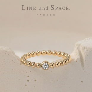 14K包金莫桑石戒指女 简约通勤百搭欧美风叠戴豆豆珠戒指