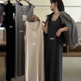 无袖 裙灰色 宽松内搭打底针织孕妇长款 吊带背心连衣裙女2025秋新款