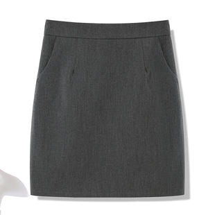 薄款 职业包臀裙女口袋开叉直筒西装 短裙正装 半身裙灰色工作裙夏季