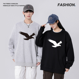 卫衣美式 印花宽松重磅韩版 款 休闲情侣百搭长袖 上衣 圆领男女款 秋季