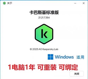 卡巴斯基标准版 绑定 可重装 2025kav一用户1年卡电脑杀毒软件激活码