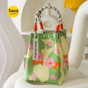 新款 春夏泫雅风针织手拎包外出游玩百搭手提包上班通勤便携水桶包