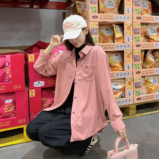 hiphop撞色格子长袖 韩版 衬衫 秋冬新款 宽松慵懒风百搭外套LL