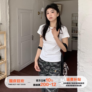 体恤百搭半袖 橘子树在哪儿 纯色简约短袖 正肩小白T女夏修身 短上衣