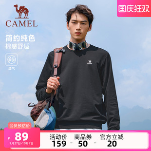 打底衫 骆驼运动圆领套头卫衣男士 宽松显瘦百搭薄款 长袖 休闲T恤女