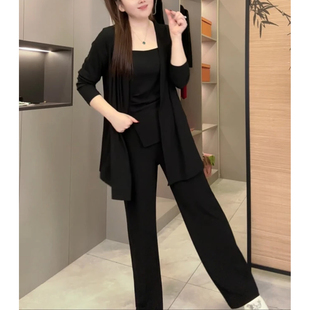 百搭显瘦三件套女新款 宽松上衣吊带休闲裤 大码 子套装 时尚 2025春季