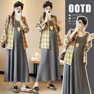 子开衫 春秋外穿休闲减龄韩系街头风格 针织连衣裙孕妇减龄两件套