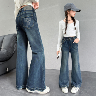 儿童洋气微喇牛仔裤 春秋款 子秋季 女大童弹力喇叭裤 2025新款 女童裤