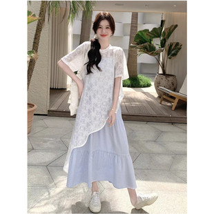 新款 小清新蕾丝罩衫 格子吊带连衣裙套装 女2025夏季 韩系甜美两件套