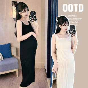 吊带背心裙潮妈孕期穿搭内搭打底裙秋款 孕妇装 秋季 套装 针织连衣裙
